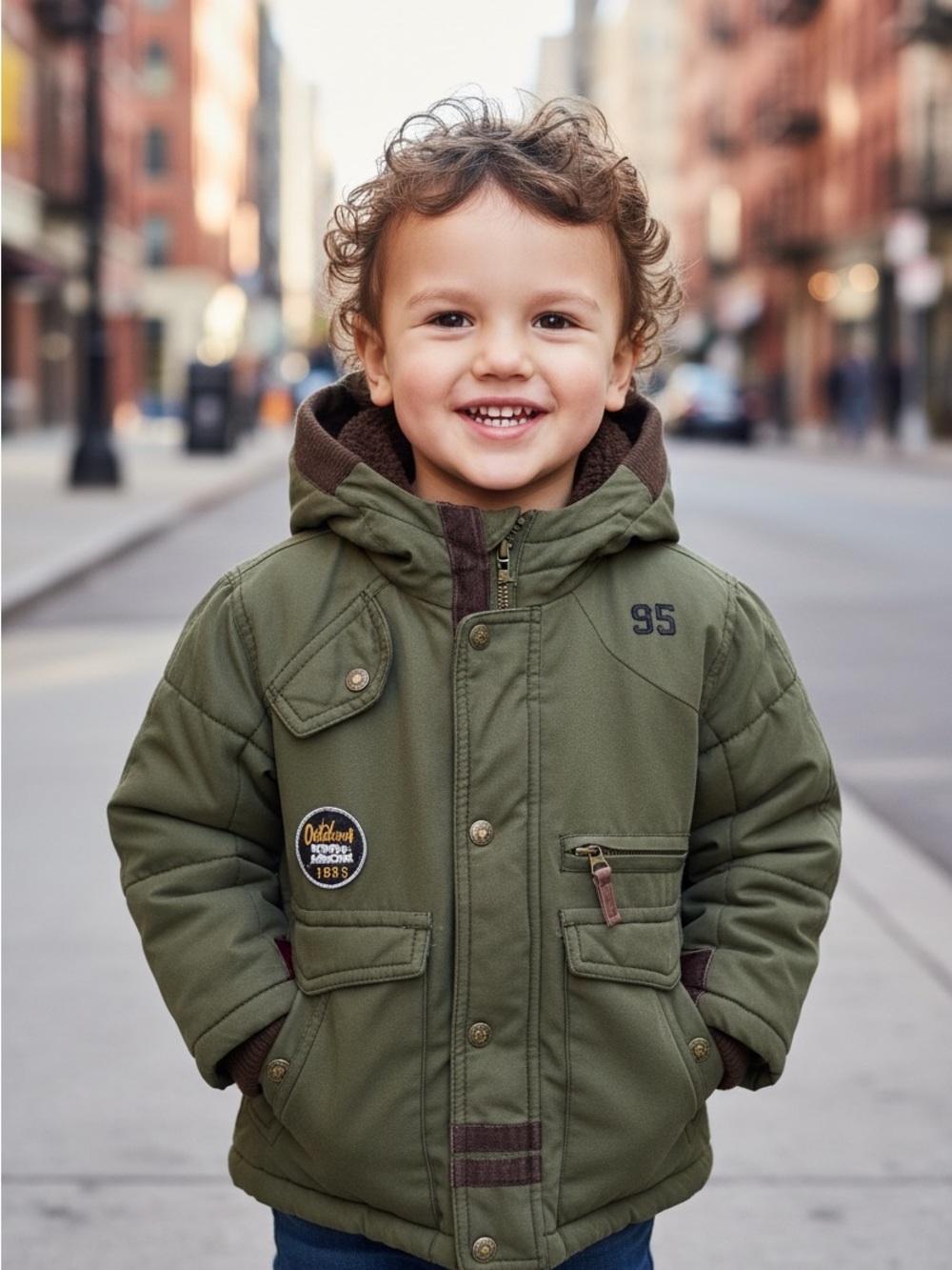 OshKosh B'gosh Boys Olive Green Heavy Winter Coat Jacket Hooded Sherpa Lined